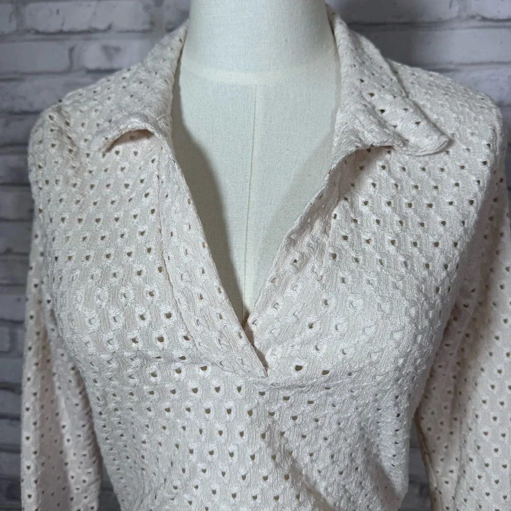 H&M Cream Eyelet Collared Cottage Blouse